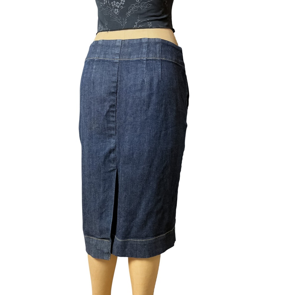 90s Ann Taylor Dark Wash Denim Pencil Skirt Knee Length Contoured Silhouette 2 S - Picture 7 of 12